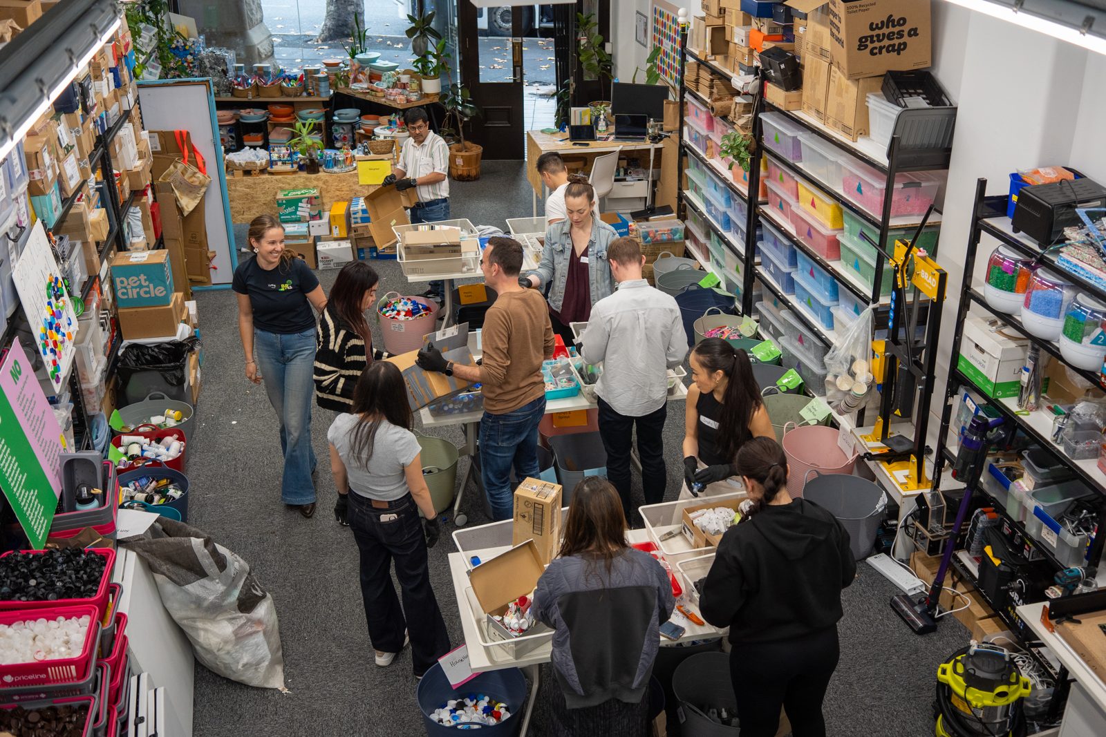 Volunteers sorting hard-to-recycle items at a BRAD session